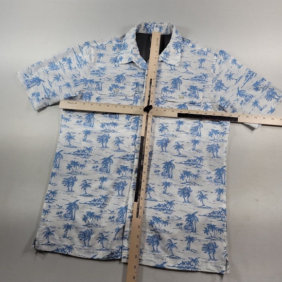 Croft & Barrow Quick Dry Shirt Mens Small Tropical Print White Blue‎ Fish - Picture 7 of 8